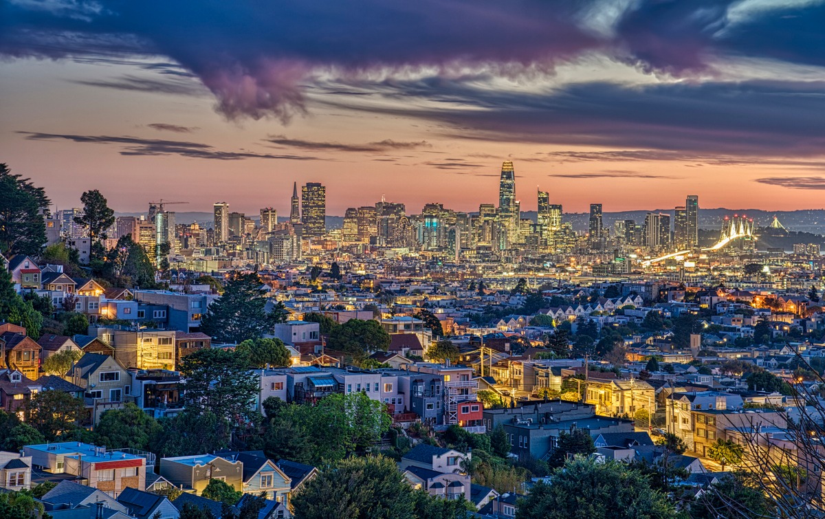 Sky view of an illuminated city